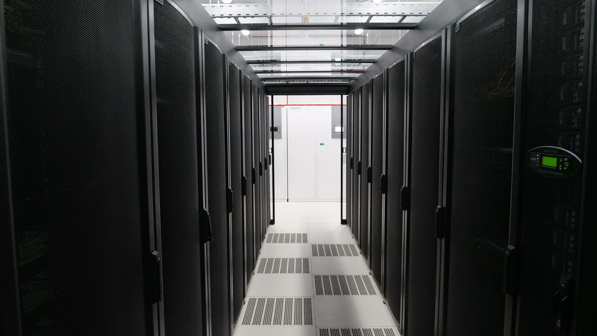 Private cloud data center with server racks
